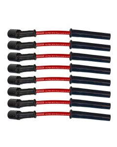 IGNITION SPARK PLUG WIRE SET, ULTRA 40, 8.5MM, MULTI ANGLE BOOT, RED, GM LS, 97-13 CORVETTE, 98-02 CAMARO, 10-15 CAMARO 5.7L/6.0L/6.2L/7.0L