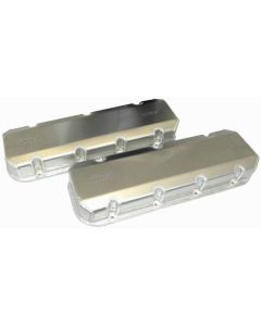 VALVE COVERS, BBC, 3 IN. TALL, POCKETS ON EXHAUST & INTAKE, FABRICATED ALUMINUM