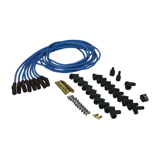 8mm Spiral Core Coil Wire With Straight/90 Degree Boots - BLUE Packard Wire, USA Made