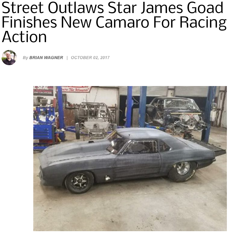Street Outlaws star James Goad finishes new Camaro for racing action
