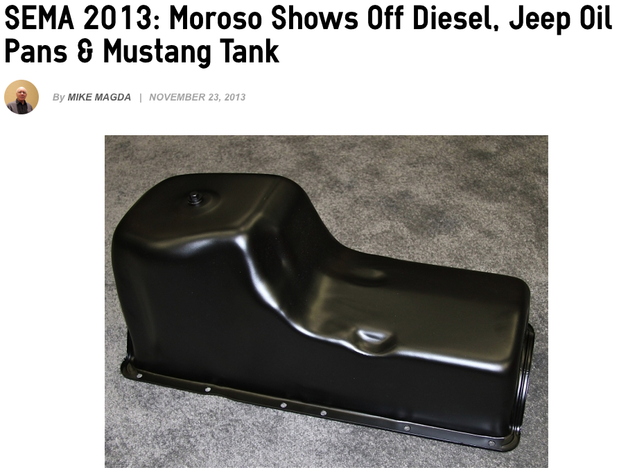 SEMA 2013: Moroso shows off diesel, Jeep oil pans & Mustang tank