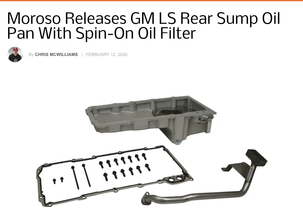 Chevy Hardcore: Featured Article! "Moroso Releases GM LS Rear Sump Oil Pan With Spin-On Oil Filter"