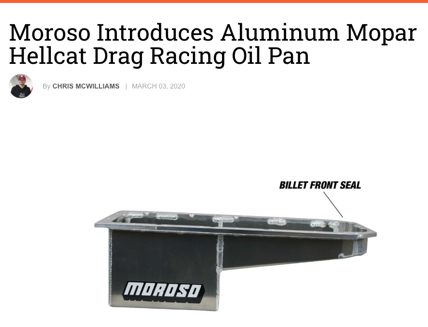 Engine Labs: Featured Article! "Moroso Introduces Aluminum Mopar Hellcat Drag Racing Oil Pan"